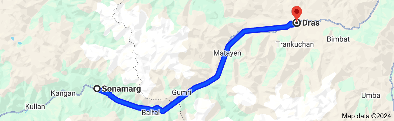 Kashmir to Leh distance by road 