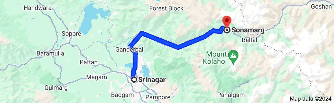 Ladakh distance from Srinagar