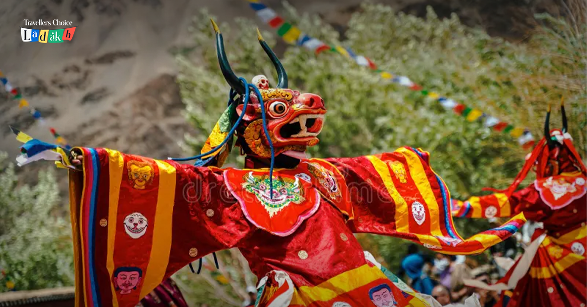 Masked monk performing ritual dance during Sani Naro Nasjal Festival in Ladakh.