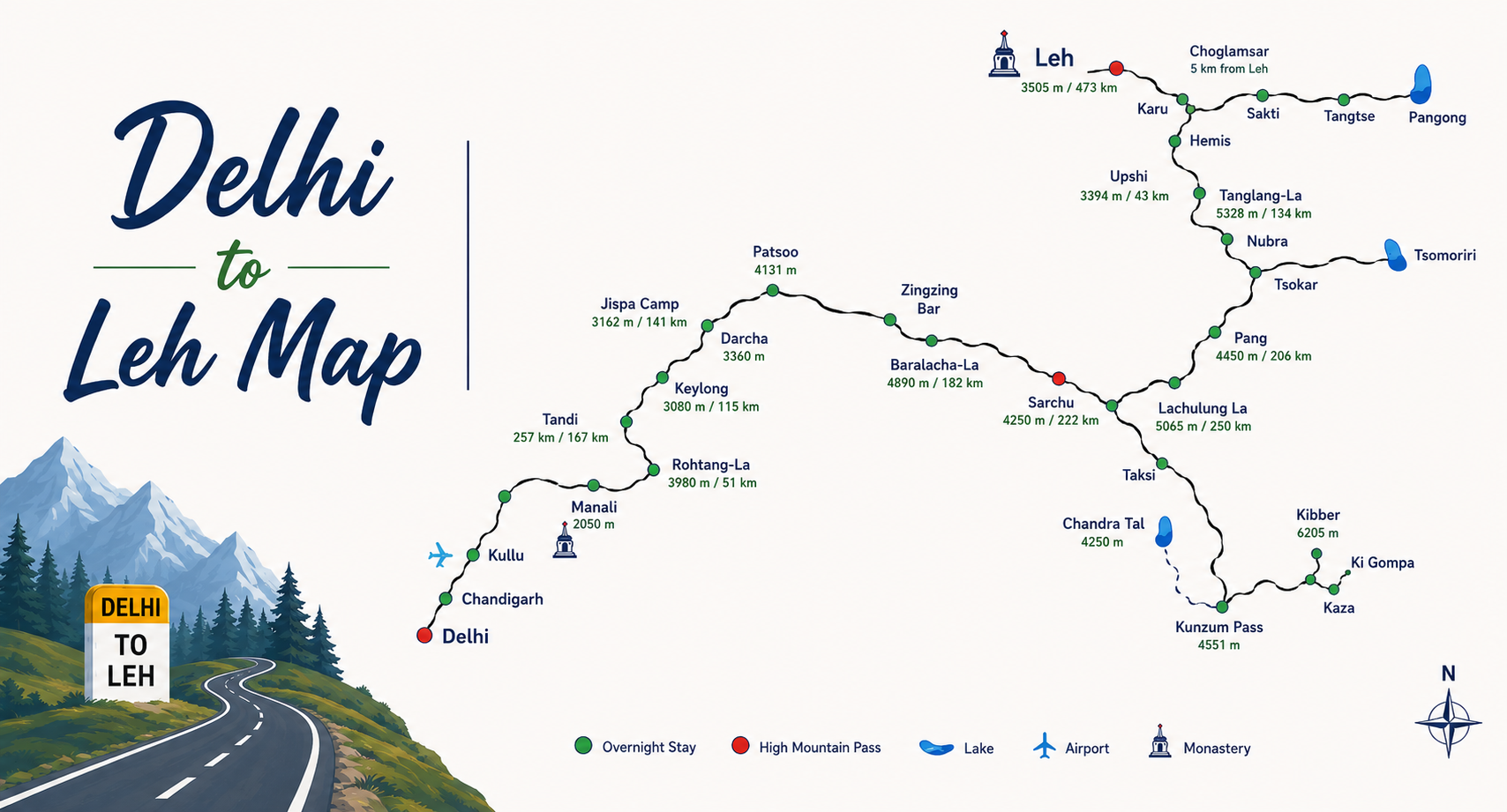 delhi to ladakh map