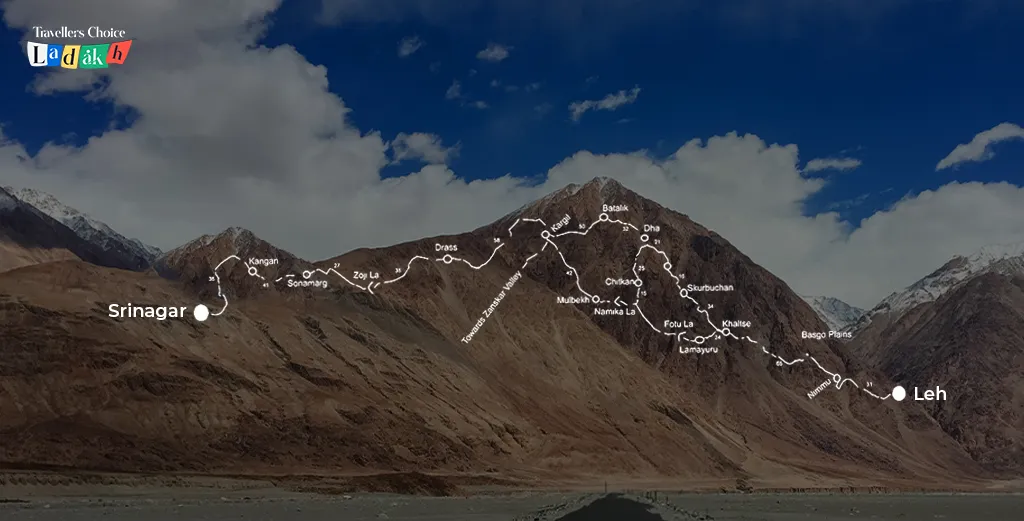Srinagar to Leh distance